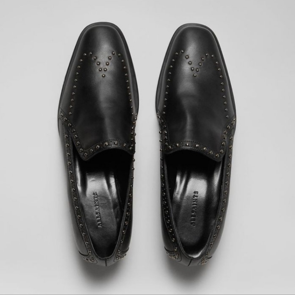 All Saints Camden Black Studded Loafer
